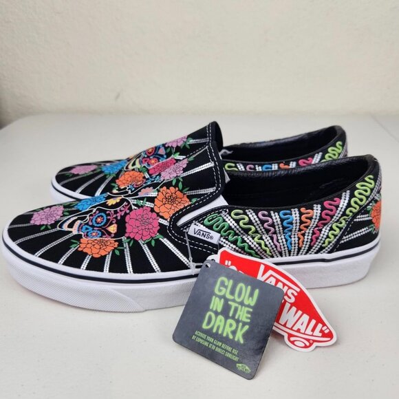 VANS Dia de Los Muertos Glow in the Dark Slip On Sneakers - Picture 1 of 5